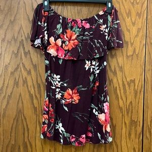 Nine Britton Purple Floral Off Shoulder Top